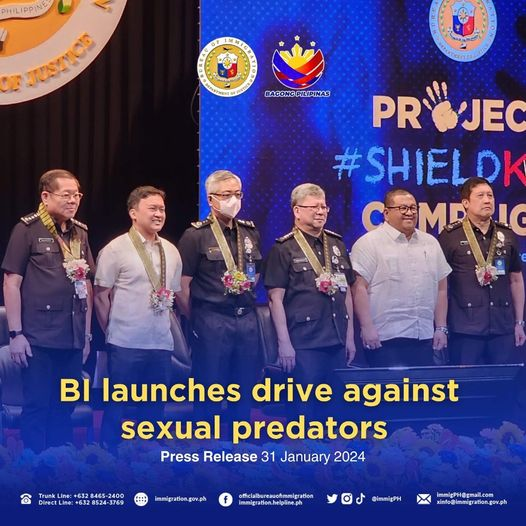 31 January 2024

𝐁𝐈 𝐋𝐀𝐔𝐍𝐂𝐇𝐄𝐒 𝐃𝐑𝐈𝐕𝐄 𝐀𝐆𝐀𝐈𝐍𝐒𝐓 𝐒𝐄𝐗𝐔𝐀𝐋 𝐏𝐑𝐄𝐃𝐀𝐓𝐎𝐑𝐒

PASAY, Philippines—The Bureau of Immigration (BI) on Tuesday launched a campaign against sexual predators.

READ: facebook.com/immigration.he…