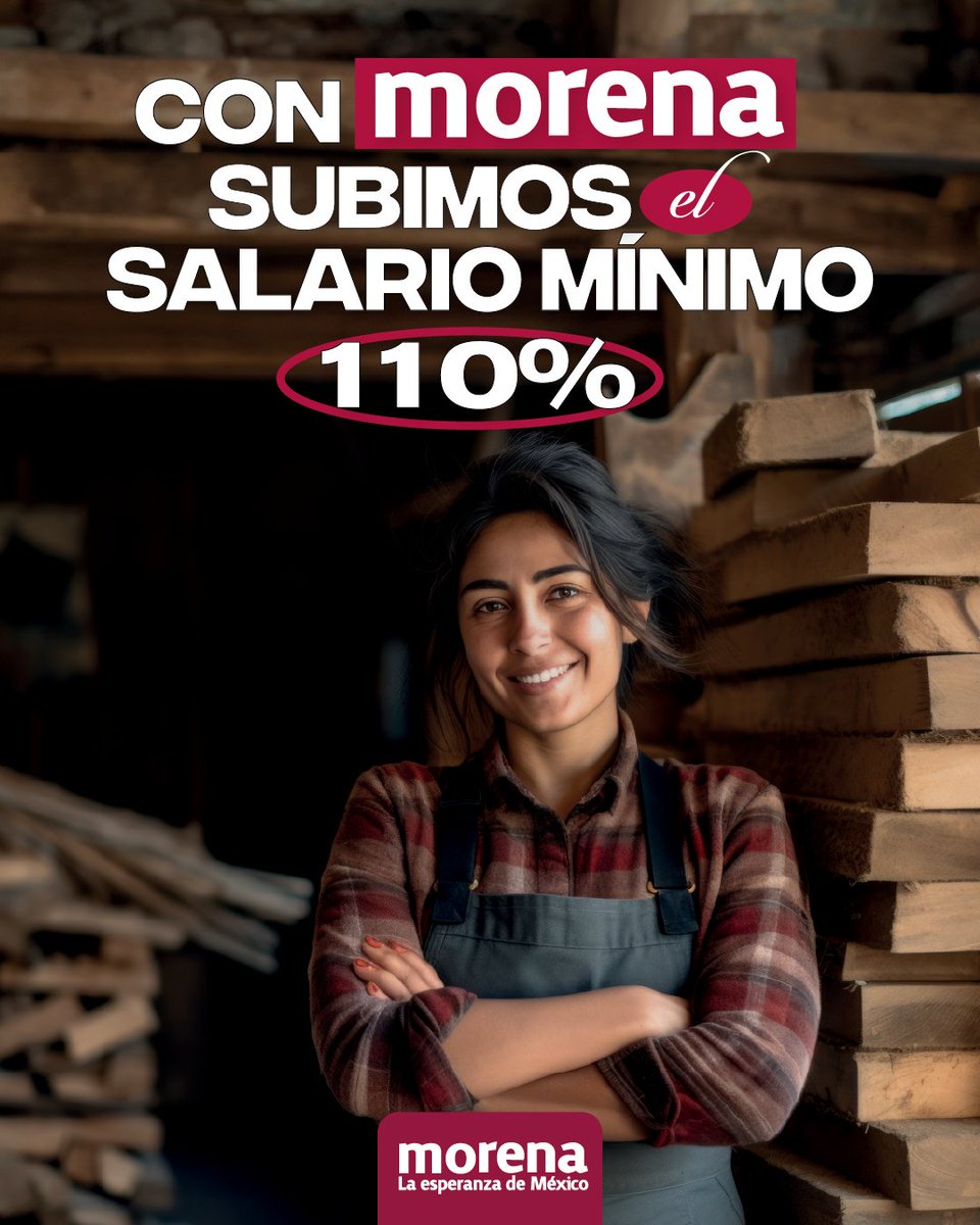 MorenaCiudadMex's tweet photo. El incremento al salario mínimo ha sido histórico.⬆️📉
#ConMorena avanza la Transformación y el bienestar nos llega a tod@s.🫶 https://t.co/IqvfTif4D4