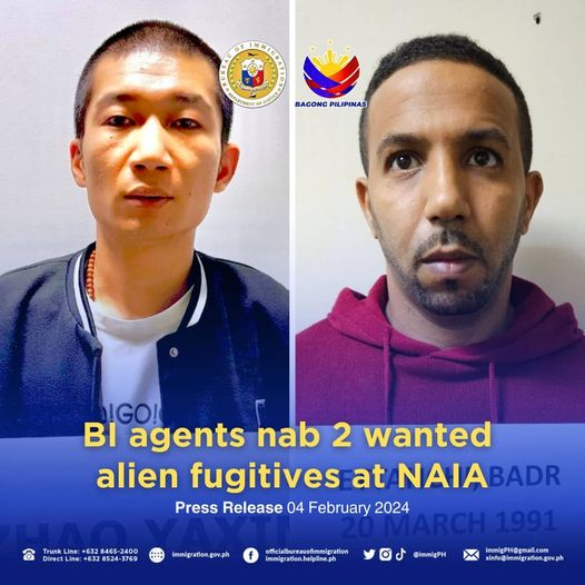 04 February 2024

BI AGENTS NAB 2 WANTED ALIEN FUGITIVES AT NAIA

The Bureau of Immigration (BI) announced the arrest of two wanted foreign fugitives who recently attempted to leave the country via the Ninoy Aquino International Airport (NAIA).

READ: facebook.com/immigration.he…