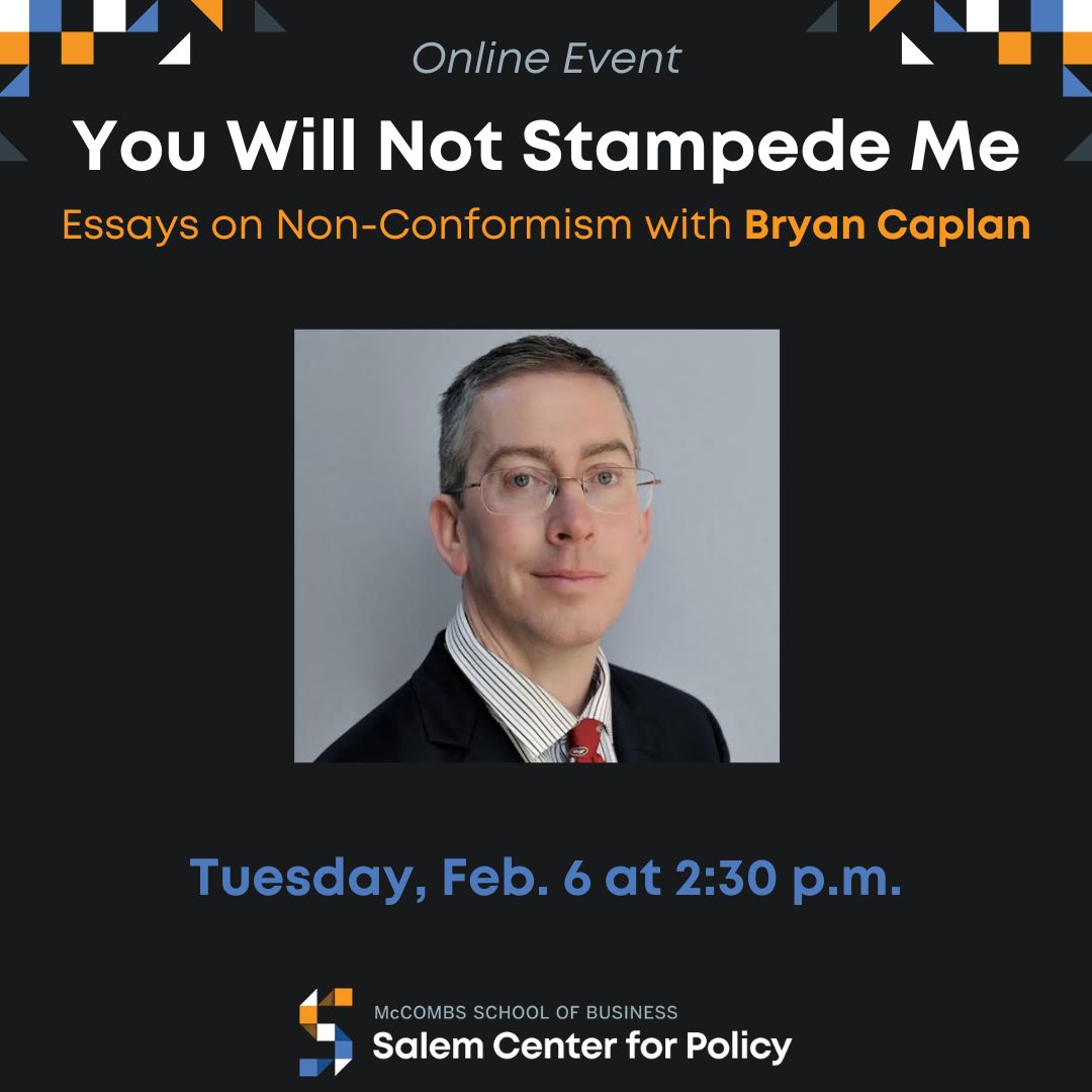 Join us online tomorrow as we interview Bryan Caplan, a Professor of Economics at George Mason University and a New York Times Bestselling author. ⁠
⁠
This event will be hosted on Zoom. For the link to join, visit the link below. ⁠

salemcenter.org/event/you-will…
⁠⁠