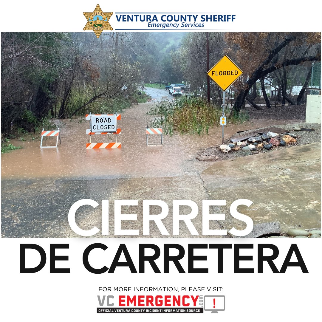 VENTURASHERIFF's tweet image. @countyventura Rain continues in our area. Stay up-to-date on road closures. Visit vcemergency.com./ Sigue lluvendo en nuestra región. Manténgase al tanto sobre los cierres de carreteras. Visite .
#VCSheriff #VCOES #storm 
@VCFD_PIO @VCPublicWorks