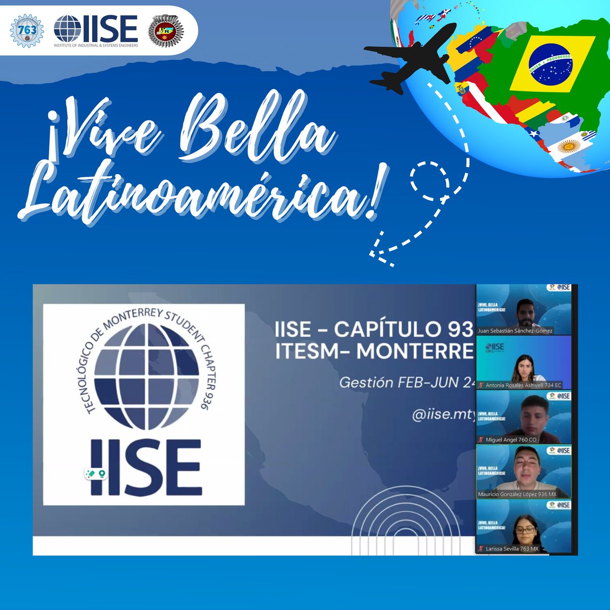 Chapter_763's tweet photo. "UNIENDO RAÍCES, DESAFIANDO FRONTERAS "
El día de ayer 3 de febrero del presente año se llevó a cabo la 1er edición de "Vive Bella, Latinoamérica".🌎
Donde miembros IISE🌐 de Latinoamérica 🇪🇨🇬🇹🇵🇪🇧🇴🇨🇴🇲🇽nos reunimos vía zoom👩🏻💻.
#Chapter763 #IISE #ITSPR #ViveBellaLATAM https://t.co/QY2rbhtLvD