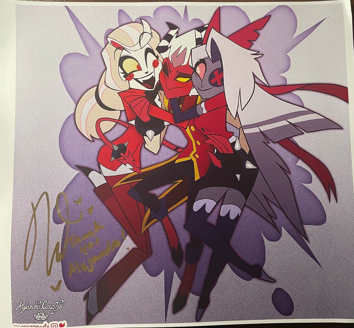 Finally! #MEGACONOrlando2024 is over! And I got signatures from @VivziePop , @RichardHorvitz , and Brandon Rogers!! 
It was great meeting you all for the first time! Wish you luck and love in all that you do!
#HelluvaBoss #Blitzo #HazbinHotel #chaggie 
#moxxie #angeldust