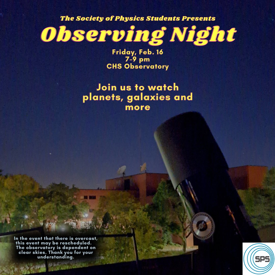 University of Wisconsin - River Falls (@uwrf_sps) on Twitter photo Get ready for Observing Night on Friday Feb. 16,  7-9 pm.  
Stop by the observatory in Centennial Science Hall and explore the amazing world of astronomy!  
Please remember to dress appropriately for the weather as we will be outdoors
See you there! Get ready for Observing Night on Friday Feb. 16,  7-9 pm.  
Stop by the observatory in Centennial Science Hall and explore the amazing world of astronomy!  
Please remember to dress appropriately for the weather as we will be outdoors
See you there!