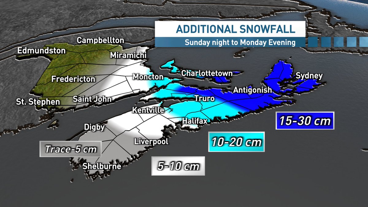 ryansnoddon's tweet photo. =Sunday Evening Update=
The snow continues to track in from Atlantic.
Snow with blowing snow and drifting continue to be an issue tonight.
Snow eases, but the winds remain gusty throughout Monday.
Talk to you in the morning on @infomorning &amp; @InfoMorningCB. Stay safe. 
#nsstorm https://t.co/HI8MiwoSZJ