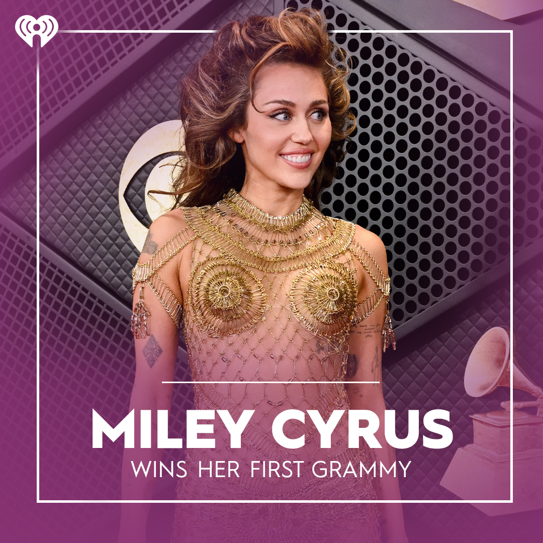 iHeartRadio's tweet photo. Screaming, crying, the way @MileyCyrus FINALLY got her flowers 🥹💐❤️‍🔥 #GRAMMYs https://t.co/Br5qOroBDN