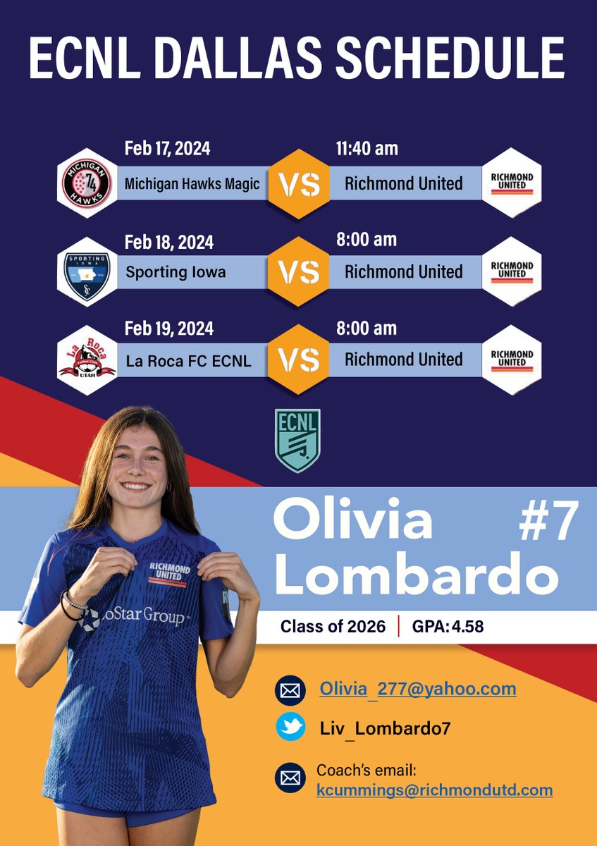 Olivia Lombardo (@liv_lombardo7) on Twitter photo <a href="/ImYouthSoccer/">ECNL/GA/Recruiting/College Soccer</a> Looking forward to ECNL Dallas! 🤠🐎⚽️Come watch me and my team compete! <a href="/richmondunited/">Richmond United ECNL Girls</a> <a href="/TopDrawerSoccer/">TopDrawerSoccer</a> <a href="/PrepSoccer/">Prep Soccer ⚽️</a> <a href="/ImCollegeSoccer/">College Soccer Truth ™</a> @SoccerMomInt <a href="/NcsaSoccer/">NCSA Soccer</a> <a href="/ImYouthSoccer/">ECNL/GA/Recruiting/College Soccer</a> Looking forward to ECNL Dallas! 🤠🐎⚽️Come watch me and my team compete! <a href="/richmondunited/">Richmond United ECNL Girls</a> <a href="/TopDrawerSoccer/">TopDrawerSoccer</a> <a href="/PrepSoccer/">Prep Soccer ⚽️</a> <a href="/ImCollegeSoccer/">College Soccer Truth ™</a> @SoccerMomInt <a href="/NcsaSoccer/">NCSA Soccer</a>