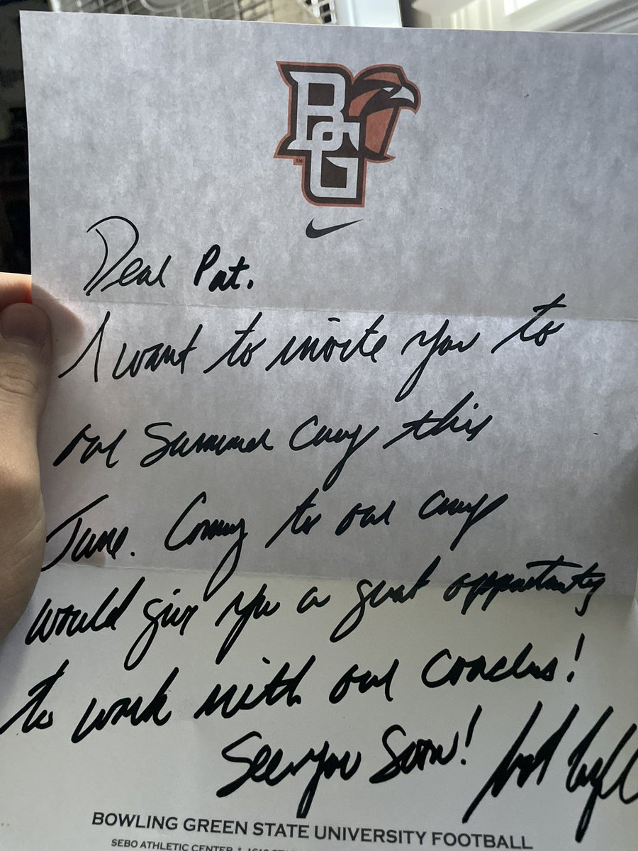 very thankful to have received an invite to Bowling Green State for a camp. see you guys in the summer!