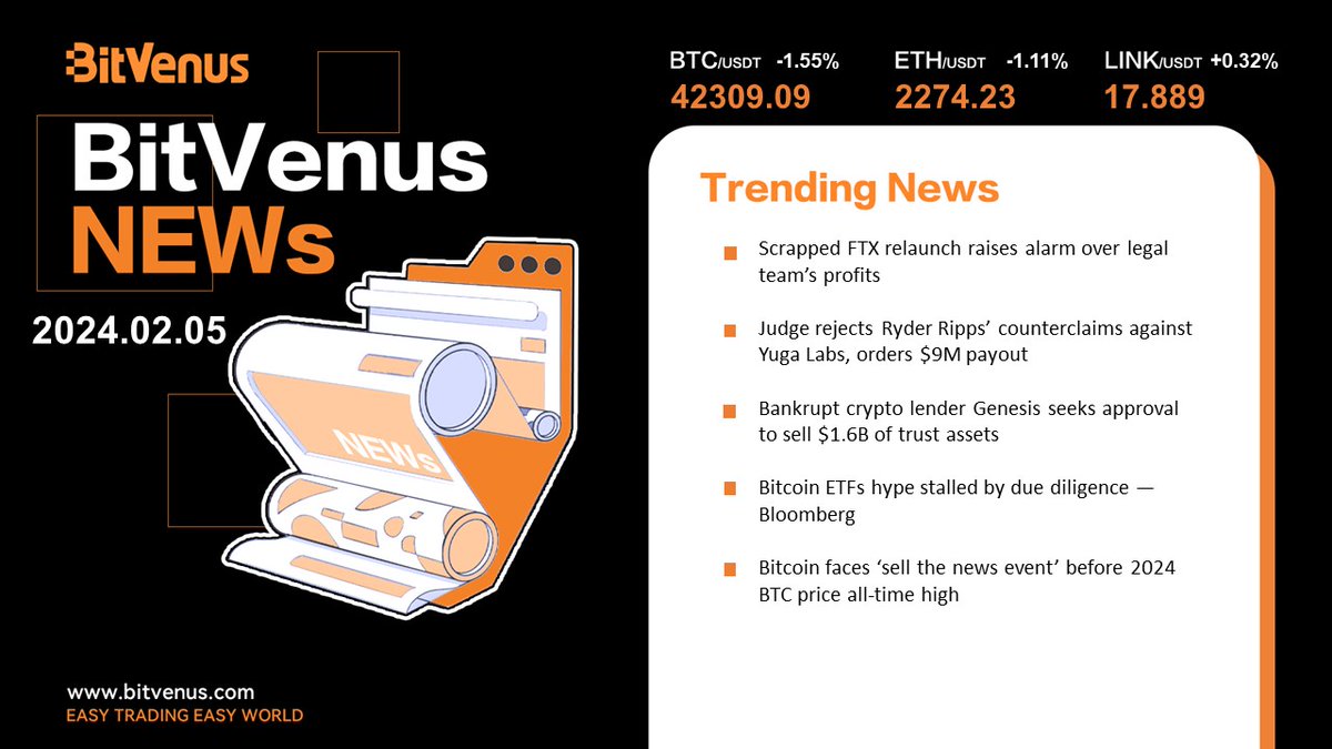 BVOX_global's tweet photo. BitVenus News

#FTX #LegalTeam #Cryptocurrency #RyderRipps #YugaLabs #CryptoNews #BitcoinETFs #DueDiligence #Bloomberg #Genesis #CryptoLender #TrustAssets #Bitcoin #SellTheNews #BTCPrice #AllTimeHigh https://t.co/teTKFTmjUE