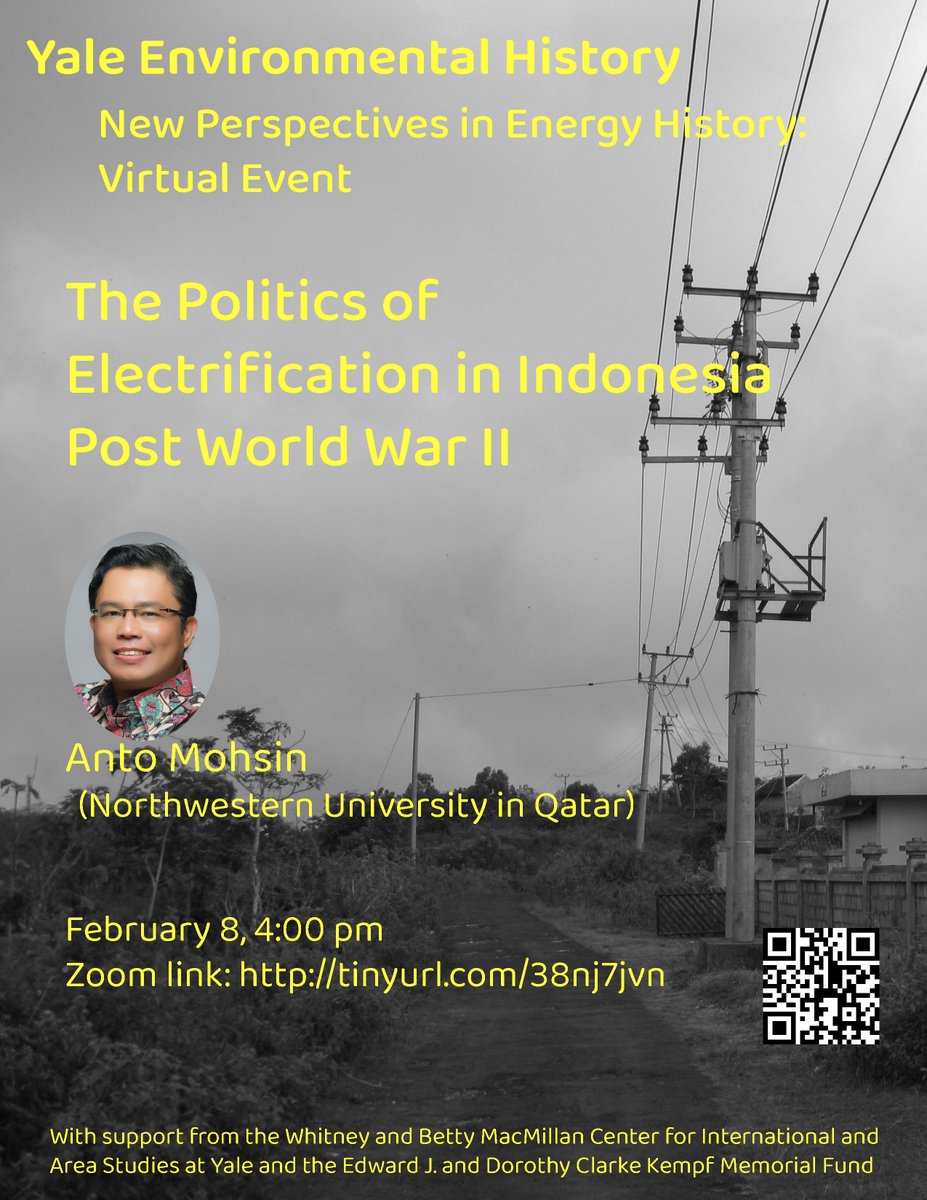 Join Yale Environmental History for a virtual talk by Dr. Anto Mohsin on "The Politics of Electrification in Indonesia Post World War II." Thursday 2/8, 4pm ET. #energyhistory environmentalhumanities.yale.edu/event/anto-moh…