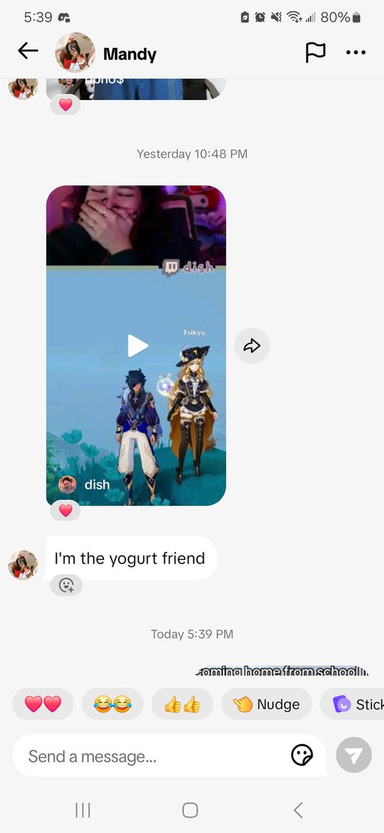 my girlfriend now knows @tsikyo as the 'yogurt friend'