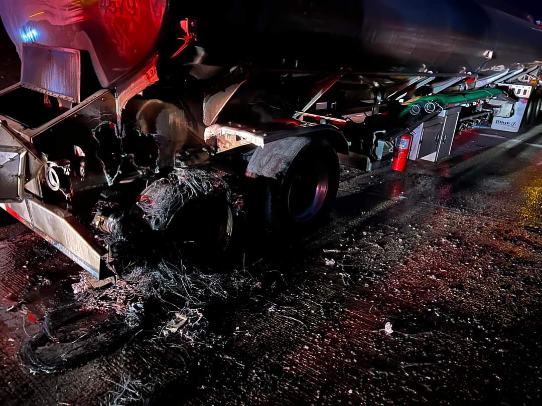 Continue to use caution in the area of I-40 WB 175 MM for the next 2-3 hours. <a href="/DicksonCoEMA/">Dickson County EMA</a>  is on scene with a tanker hauling diesel that was quickly extinguished by fire personnel before fire could penatrate the tank.