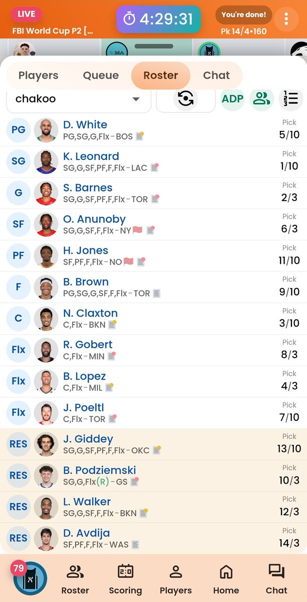 Finally done with the @FBIBasketball x @lockedonfantasy #FBIWorldCup Phase 2 week-long draft. Hope it's good enough to eke out a 5-4 vicyory over a Curry, Harden-led team this week. Started with 576 teams, now we're down to 48 and next week it'll be 24. LFG!!! #FantasyBasketball