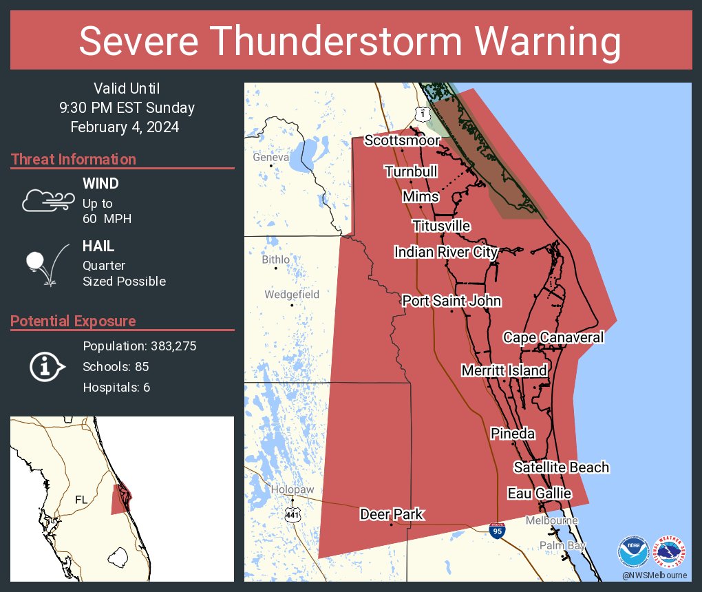 Severe Thunderstorm Warning including Titusville FL, Merritt Island FL and Rockledge FL until 9:30 PM EST