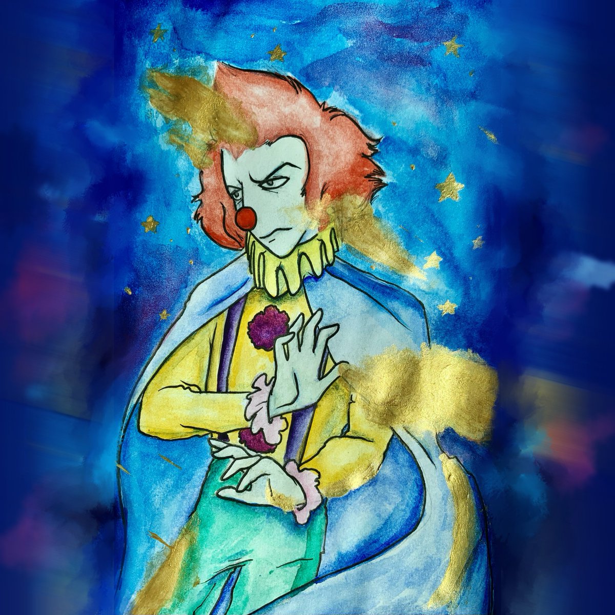 ConstanceCart's tweet photo. This heretic will be on earth in season 3 of BTB and I am not ready 🤡👽 @Worthikids

#art #artist #artwork #painting #watercolor #illustration #fanart #worthikids #worthikidsfanart #space #outerspace #stars #alien #clown #spaceclown #btb #bigtopburger #cats #munkustrap https://t.co/VCDRpWQZMK
