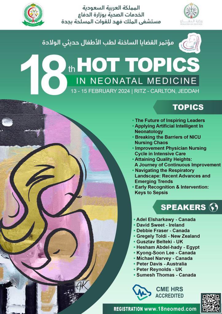 Join us for #HotTopics18

We are gathering again to discuss the latest in #neonatal Medicine with experts!! February 13-15/ 2024
RitzCarlton - Jeddah 

For registration 18neomed.com