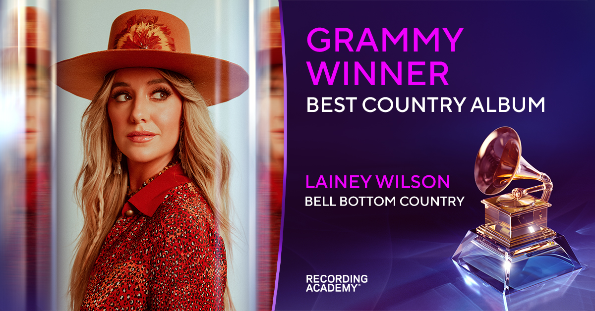 RecordingAcad's tweet photo. Congrats Best Country Album winner - 'Bell Bottom Country' @LaineyWilson #GRAMMYs https://t.co/I5lKH65nJH