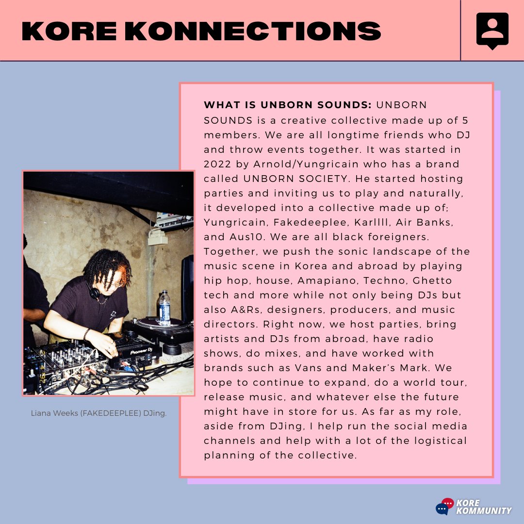 korekommunity's tweet photo. (Pt. 2) @fakedeeplee is Co-Founder + A&amp;R/Creative Director of @amassculture, A&amp;Red for K-pop groups, &amp; plays DJ gigs globally 🎛

She aims to create a space for underrepresented artists &amp; creatives 🔊

@iambebeyana #kpop #koreanindie #idol #musicindustry #korea @a_mass_culture https://t.co/haxKGK61gF