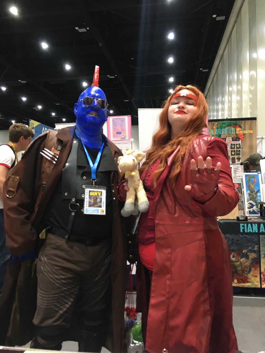 Murphysplush's tweet photo. Best Mom and Best Babysitter represent!! #Murphysplushtrips #Murphysplush #Yondu #Scarletwitch #Wandaromanoff #Guardiansofthegalaxy #avengers #Wandavision #SDCC2023 #cosplay https://t.co/BXKK6CpVsX