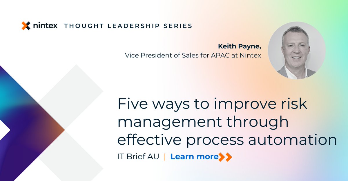 Nintex (@nintex) on Twitter photo Elevate your risk management strategy for the new year! 🛡️
Read Keith Payne's article in <a href="/techday_au/">TechDay Australia</a> to discover the crucial role of process automation in mitigating risks. bit.ly/3HGcCYz
#RiskManagement #ProcessAutomation #ProcessManagement Elevate your risk management strategy for the new year! 🛡️
Read Keith Payne's article in <a href="/techday_au/">TechDay Australia</a> to discover the crucial role of process automation in mitigating risks. bit.ly/3HGcCYz
#RiskManagement #ProcessAutomation #ProcessManagement