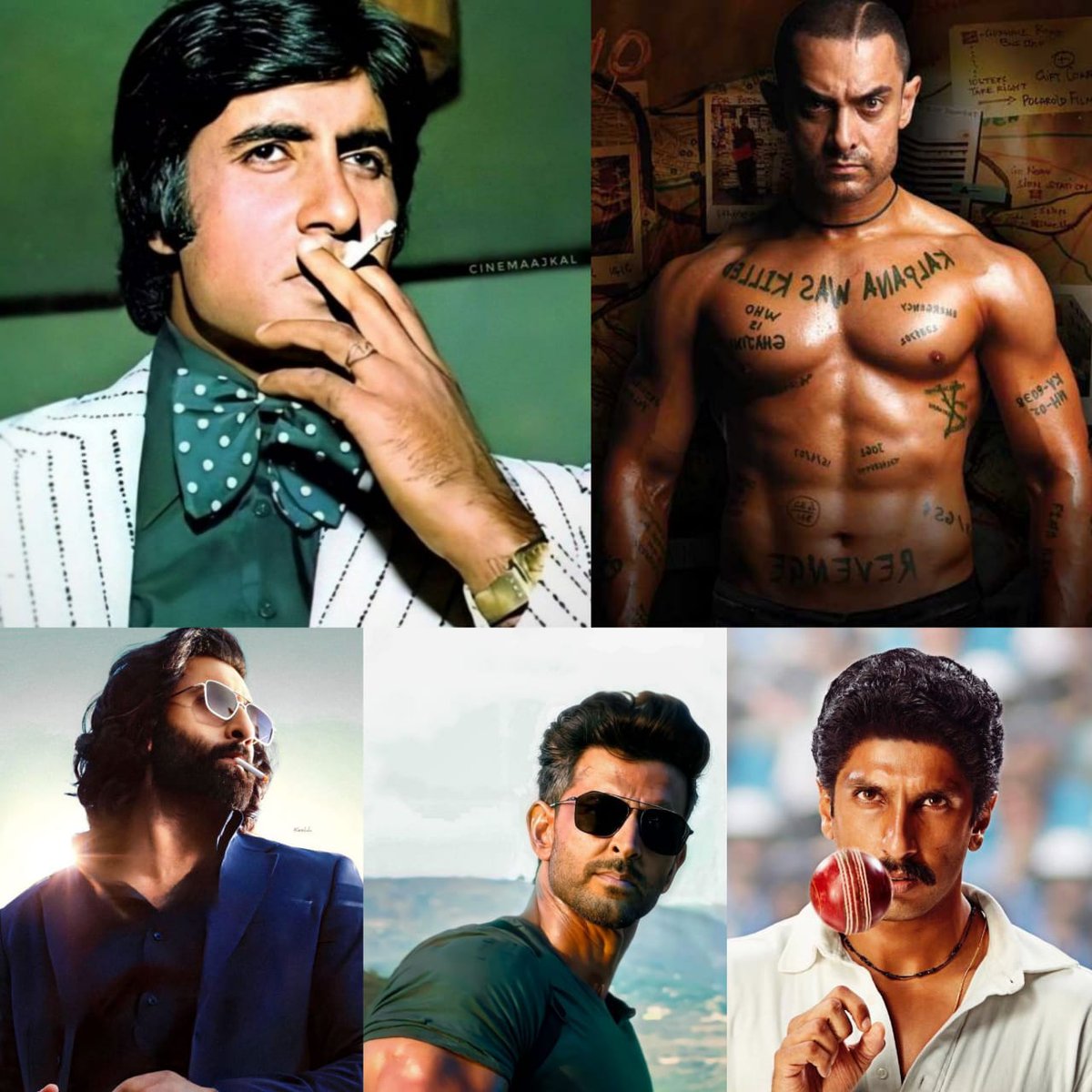 The best versatile actors that Bollywood ever produced as lead actors 🔥👇

#AmitabhBacchan 
#AmirKhan
#RanbirKapoor 
#RanvirSingh
#HrithikRoshan

Do you agree with this tweet Or not... Comment below 👇 

#Kalki2898AD | #AnimalPark | #AmirKhan | #War2 | #Fighter | #RanvirSingh