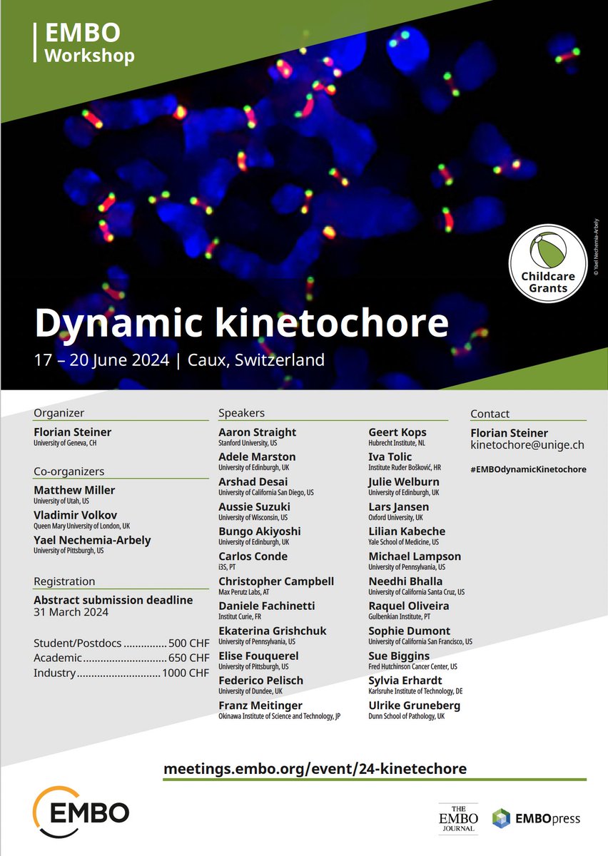 Don't miss the Dynamic Kinetochore - EMBO workshop. 17 – 20 June 2024 | Caux, Switzerland  
Hope to see you there!