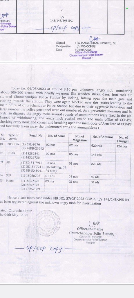 Who stole weapons from police stations in Manipur? 
You decide..here is an FIR