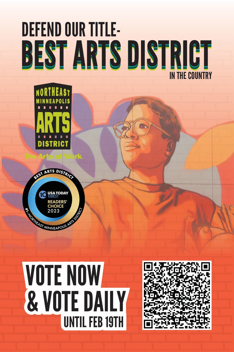 Help us reclaim our title of America’s Arts Hotspot! Cast your vote (daily) for @NEMplsArtsDist and let's show the world why we've got the coolest Arts District in America. Your vote is super important! Vote —> 10best.usatoday.com/awards/travel/…