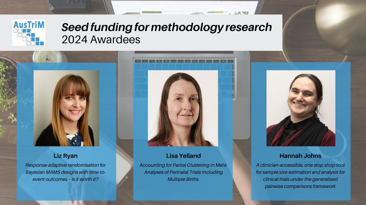 Congratulations to our 2024 recipients of AusTriM seed funding for methodological research projects:
Hannah Johns, Lisa Yelland <a href="/LisaYelland/">Lisa Yelland</a>  and Elizabeth (Liz) Ryan <a href="/whizzfizzlizz/">liz ryan</a> 🏅

We look forward to seeing the outputs of these 1-year projects!