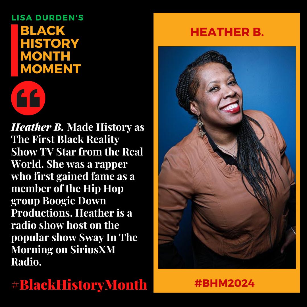 Lisardurden's tweet photo. Welcome to #LisaDurden’s #BlackHistoryMonth Moment: #HeatherB, Made History as The First Black #RealityShow TV Star from the #RealWorld. She was a #Rapper who first gained fame as a member of the #HipHop group #BoogieDownProductions. Heather is a radio show host on the popular #SwayInTheMorning on #SiriusXM. #ClapForThat!! #BHM2024! #IKeepsTheCameraHot!! #NowThisIsASippableMoment!! #ABCNewsContributor!! #AwardWinningDirector!! #MultiHyphanateMediaMaker!! #SocialJusticeJournalist!! #LisaDurdenTVPersonality!! #PoliticalAnalyst!! #PopCultureExpert!! #SubjectMatterExpert!! #SocialCommentator!! #ImTheExpertOnLisaDurden!!
#ProfessorLisaDurden!!
#BehindTheCamera!!
#ContentCreator!!
#LisaDurdenWinfrey!!
#IGetPaidToTalk!!
#AboutThatLisaDurdenLife!!
#AboutThatOprahWinfreyTylerPerryLife!!
#InFrontOfTheCamera!!
#LittleBlackGirlFromNewarkNJ!!
#ImUpInTheseStreets!!
#ImBeingHidden!!