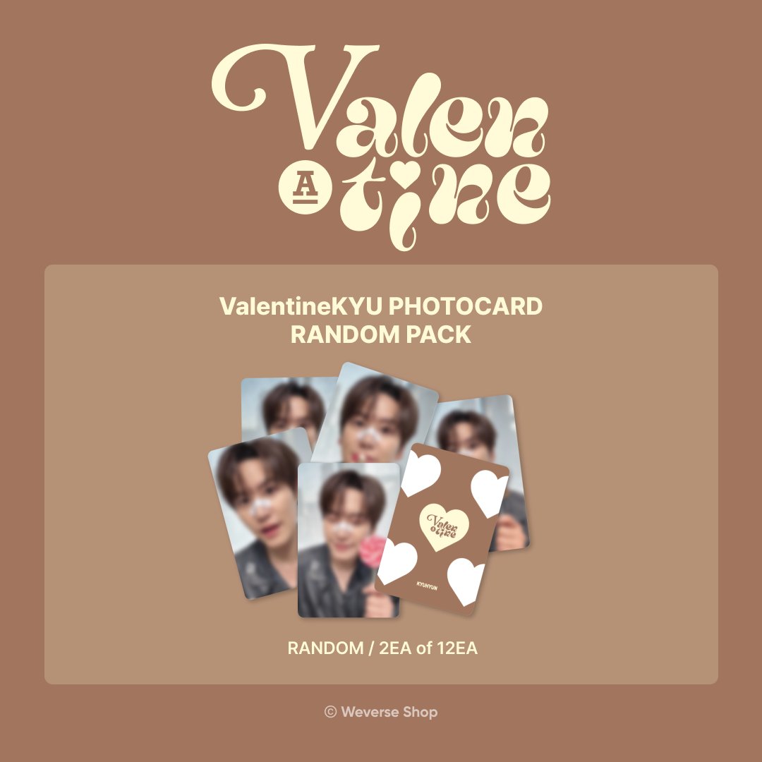 weverseshop's tweet photo. #KYUHYUN Valentine's Day 공식 상품 판매 안내

#규현 이 준비한 달콤한 발렌타인데이 선물을 확인해보세요❤️

📍 판매상품 
 - ValentineKYU PHOTO CARD RANDOM PACK

🗓️판매 일정 : 2월 5일(월) 12 PM ~ 재고 소진 시(KST)
🛒#WeverseShop : https://t.co/tzUwnCp9w6

#그렇지않아 #Restart @GaemGyu