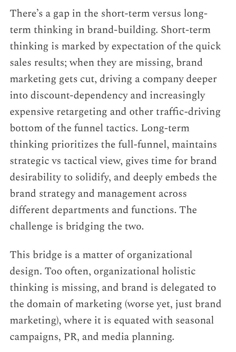 Superb articulation of how to think about brand building as a strategy vs as a marketing function > andjelicaaa.substack.com/p/why-brand-co…