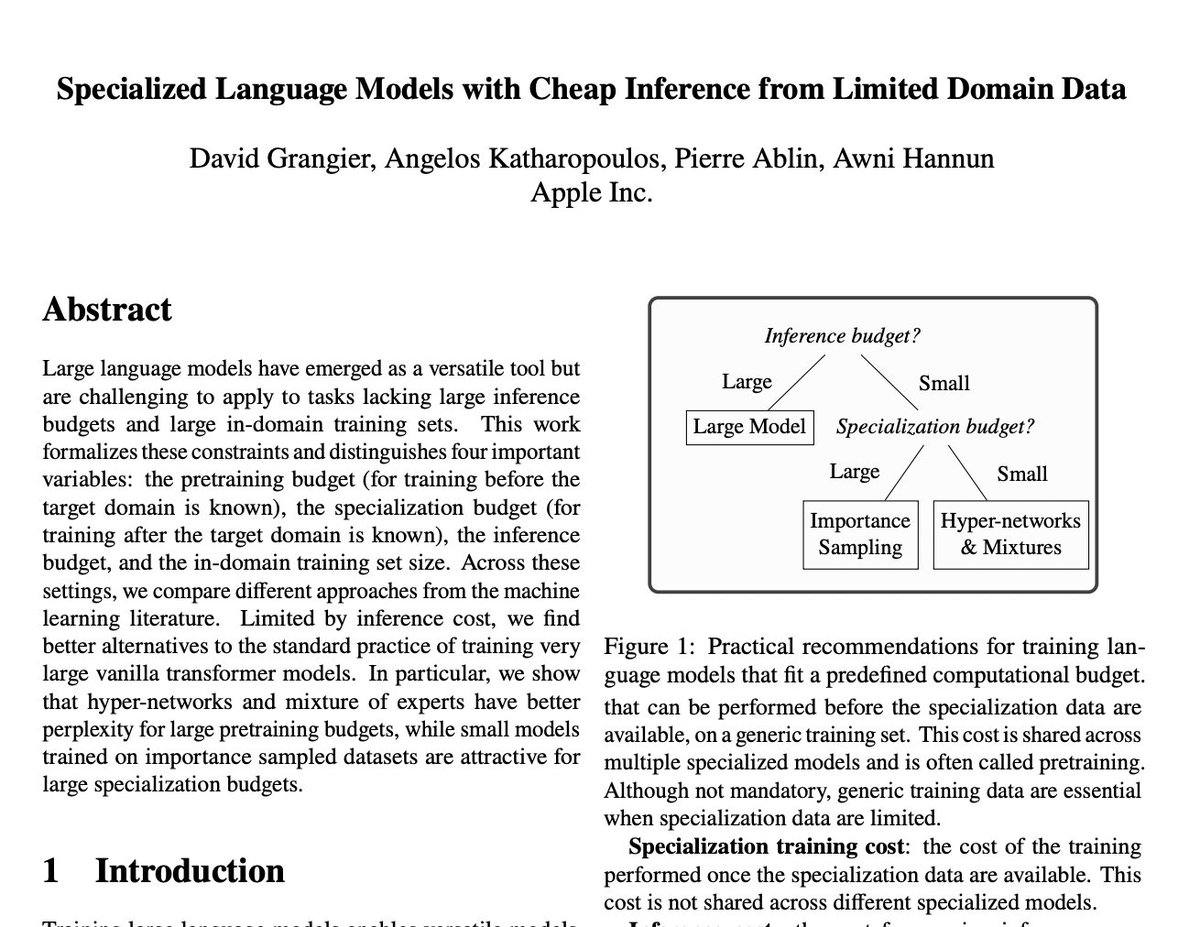 Apple presents Specialized Language Models with Cheap Inference from Limited Domain Data

paper page: huggingface.co/papers/2402.01…

Large language models have emerged as a versatile tool but are challenging to apply to tasks lacking large inference budgets and large in-domain training