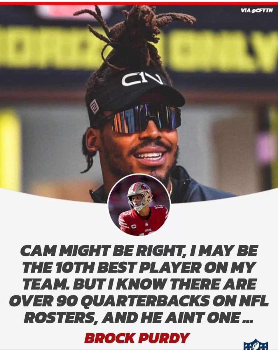 DarthDividend23's tweet photo. Savage response by Brock Purdy on Cam Newton 

Facebook post on: The 4 Eleven 

#nfl #ProBowlGames #Super Bowl https://t.co/7jVyrlsthq