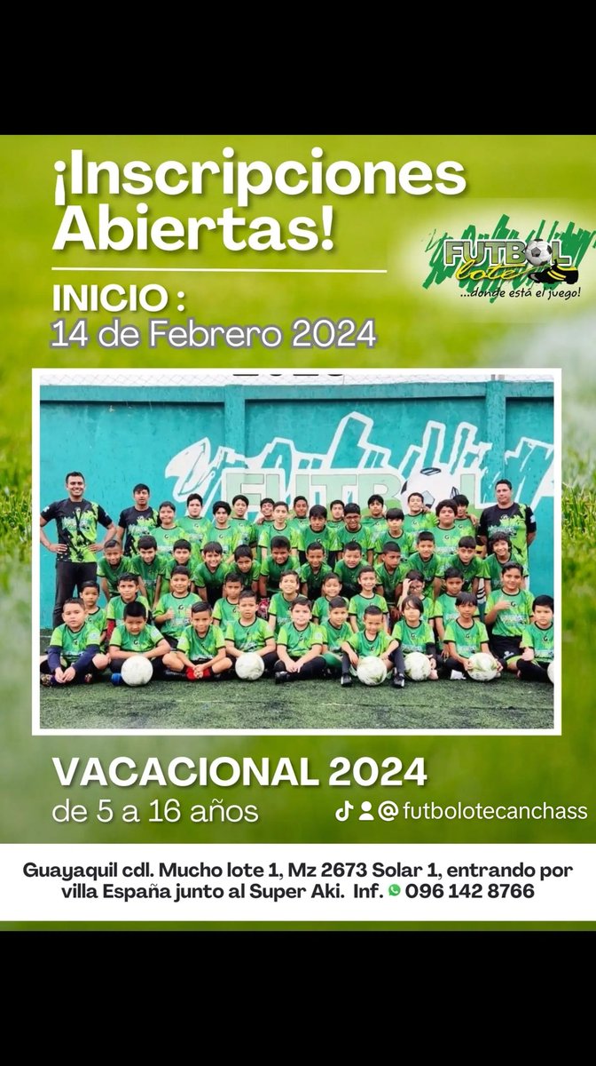 Vacacional de fútbol 2024
➡️ Inscripciones abiertas! 

📍Fecha de Inicio:
Miércoles 14 de febrero
Días de entrenamiento: 
Lunes,martes,miércoles y jueves
✅ Horarios matutino
De 9:00 a 11:00am
✅ Horario vespertino
De 4:00 a 6:00pm
#guayaquil #viadaule #vacacional #vacacional2024