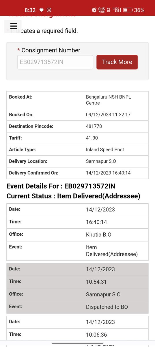 The_Lalan's tweet photo. Dear @IndiaPostOffice 
Tracking no.EB029713572IN
Does not deliver till now but status show item delivered.
🙏 Please help me as soon as possible I want a need my speed post https://t.co/Njb4Yd76Qq