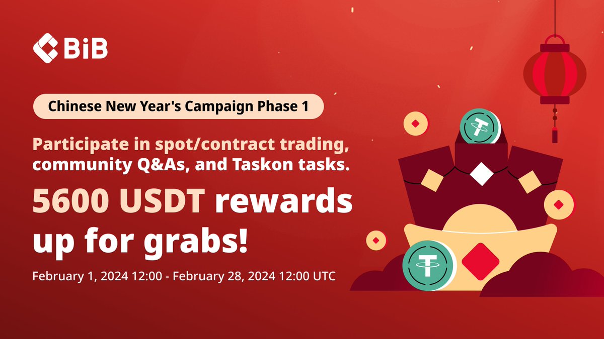 BiBGlobal's tweet photo. #BiBExchange Dragon Year Fan Reward Event is officially live!

Participate in #BiB spot and futures trading, interact in the BiB Discord community with finance Q&As, complete the Taskon Year of the Dragon referral event, and you could win 5,600 $USDT rewards and a BiB New Year gift package!

Learn more: https://t.co/JT0yi0BJrf