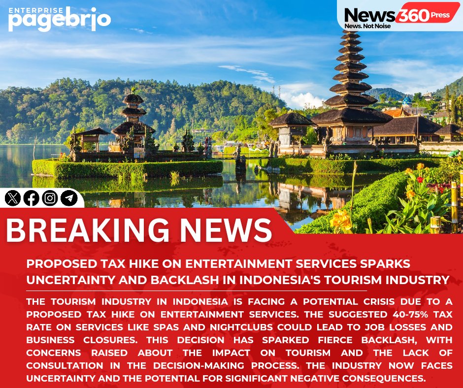 #BREAKING: Proposed Tax Hike on Entertainment Services Sparks Uncertainty and Backlash in Indonesia's Tourism Industry

#TaxHike #TourismCrisis #Backlash #news360 #IndonesiaTourism #BusinessClosure #JobLosses #Uncertainty