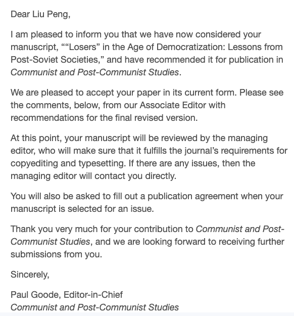 GsTs_pl's tweet photo. Glad to see my two solo-authored papers accepted by Communist and Post-Communist Studies and Post-Soviet Affairs. It means a lot for an 'outsider' to receive the recognition by respected journals in Eurasian studies! Can't wait for the print version &amp; discussions to come. https://t.co/uyYThJePBV