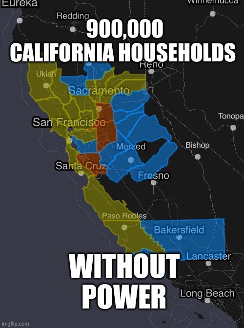 MatthewCappucci's tweet image. New: a staggering 900,000 #California residences are without power as strong winds associated with the #AtmosphericRiver rock the state.

You can visualize this data in the @MyRadarWX app. 

Gusts over 60 mph at the coastline, with 80-100 mph gusts in coastal mountains.