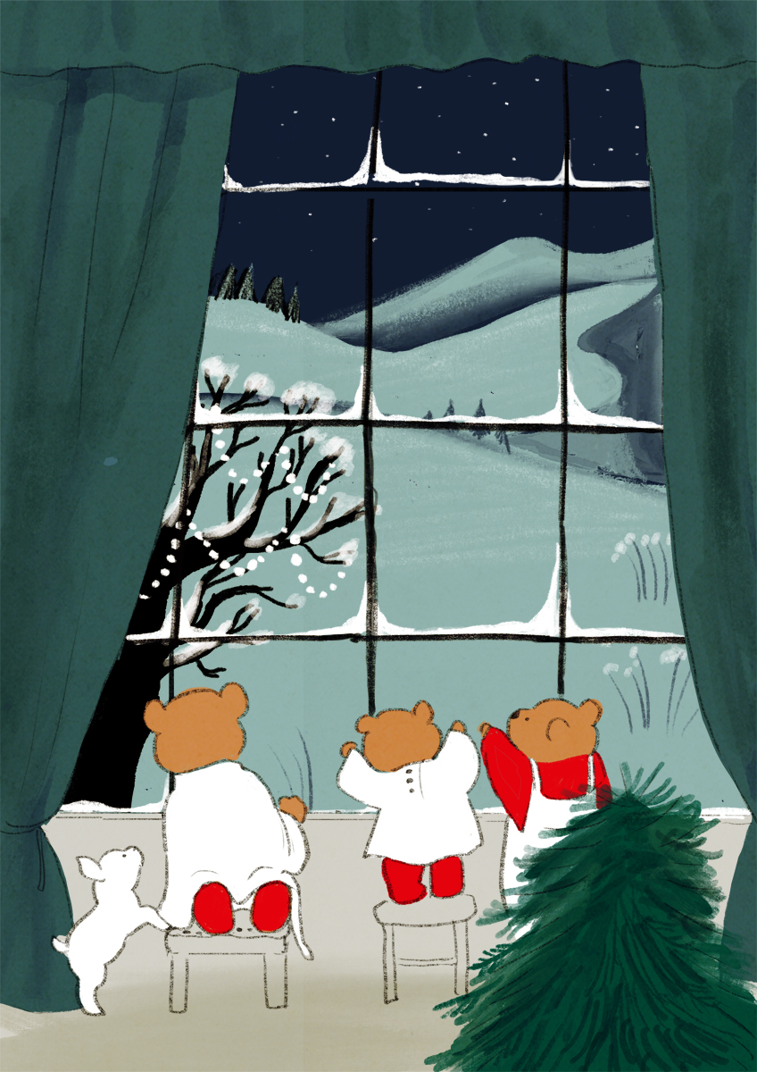 「雪だ! 去年のつぶやき見たら2月10日に雪!って言ってた。毎年このくらいなんだね」|ももろ　4／20発売絵本「パンダのパクパクきせつのごはん」のイラスト