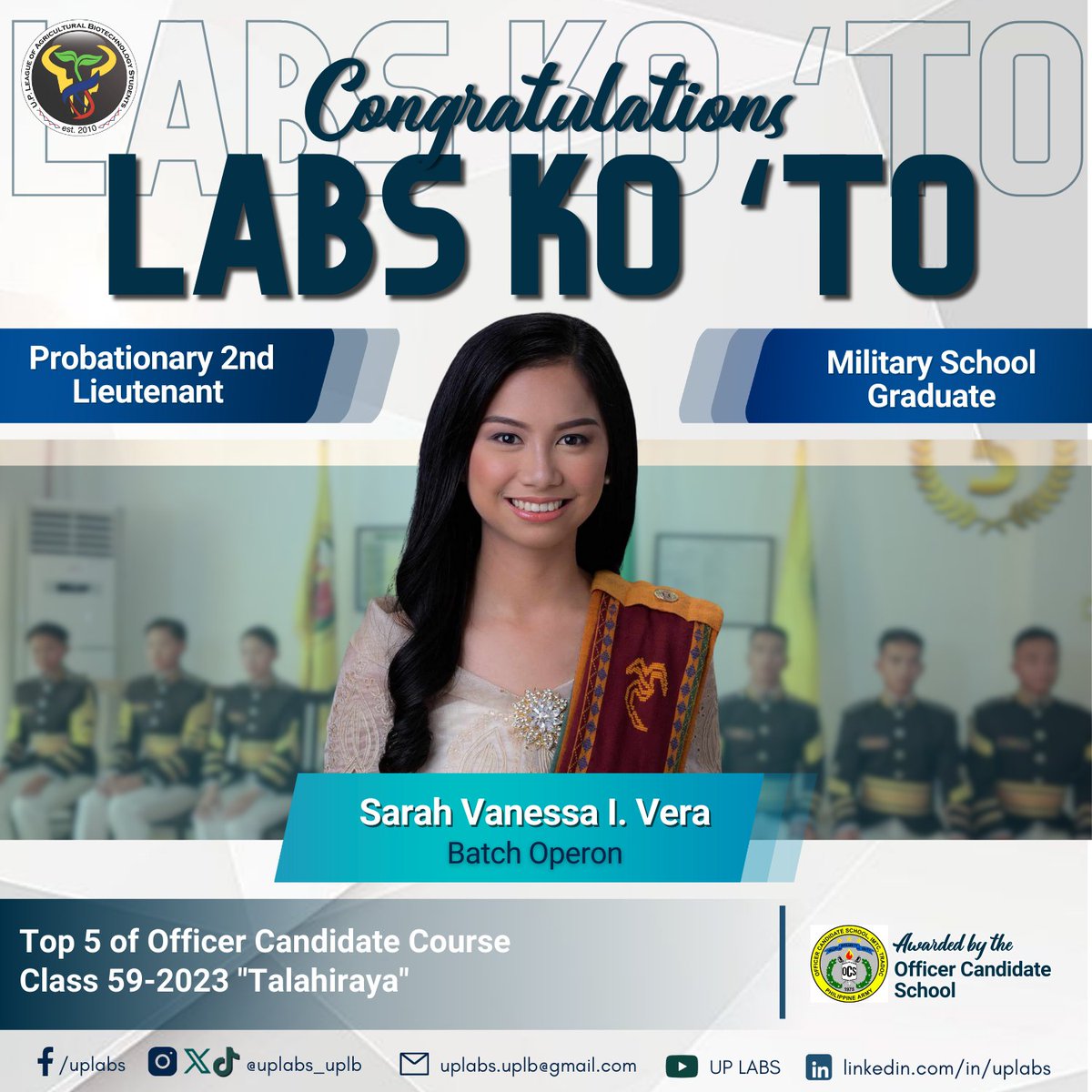 uplabs_uplb's tweet photo. 🩺🌱🪖 𝗔 𝗛𝗘𝗔𝗥𝗧𝗬 𝗖𝗢𝗡𝗚𝗥𝗔𝗧𝗨𝗟𝗔𝗧𝗜𝗢𝗡𝗦 to our diligent and dedicated LABS alumni who successfully conquered their respective feats in the latter half of 2023! 🎉

#BSABT
#AgriculturalBiotechnology
#LABSKoTo
#UPLABS
#UPLABS13 https://t.co/cDVNJqDYDo