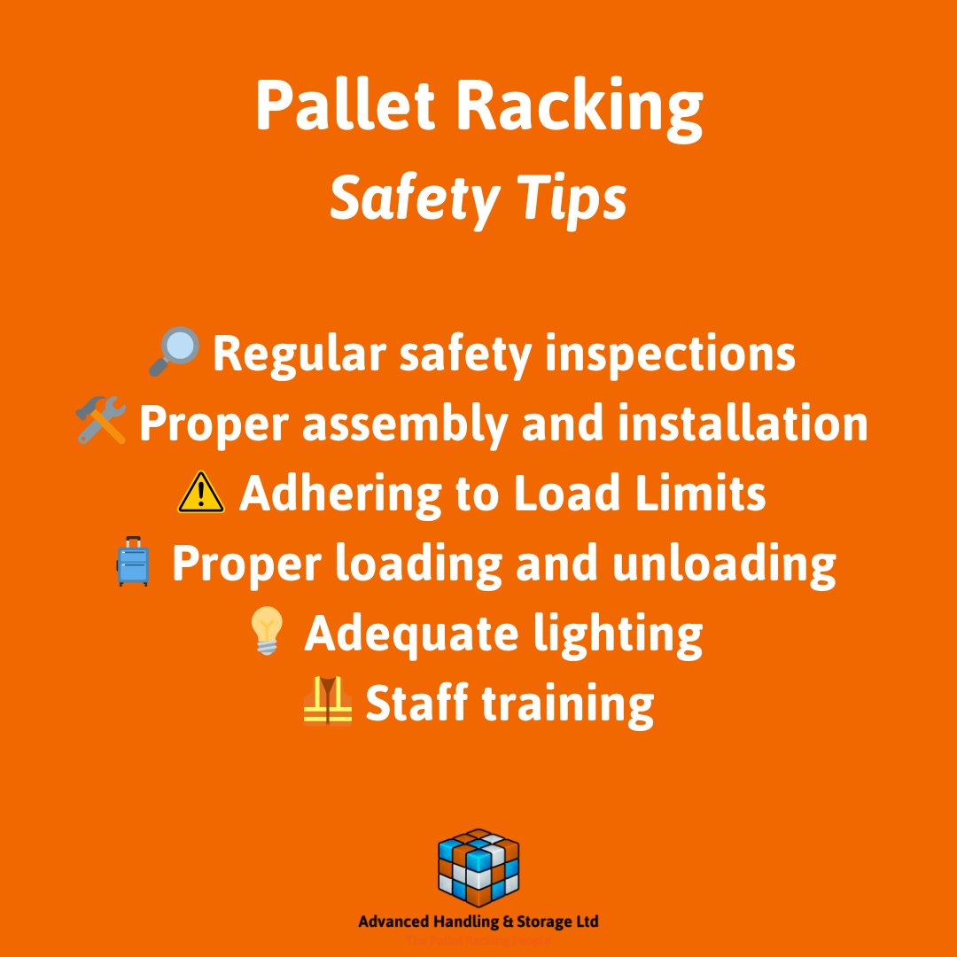 Advancedh's tweet image. Pallet racking is a fantastic, space-enhancing solution for warehouses and distribution facilities, however it is essential to know how to operate safely with it in your business space.
Here are our all-important safety tips! ⛑️🦺
#warehouse #warehousestorage