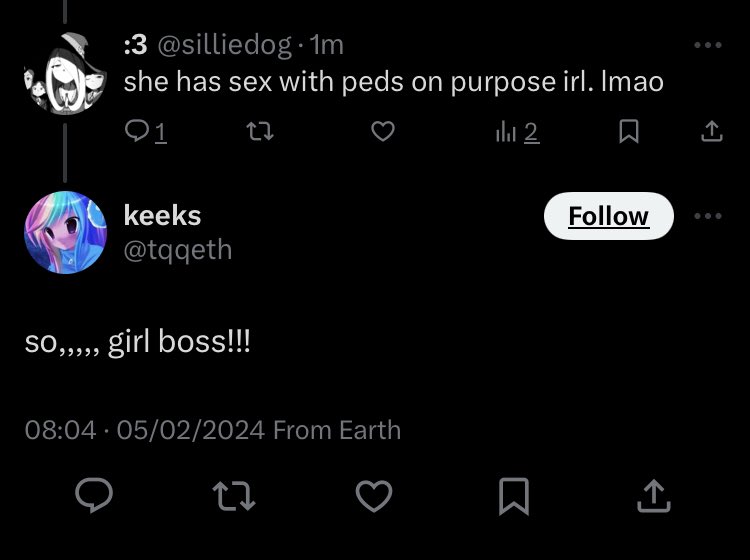 silliedog's tweet photo. @puppfangs @m4xiew4xie @sillyshspider @tqqeth well you did say this and it pretty self explanatory, i didn't even lie i provided a screenshot and if you don't condone it just say that?? not that hard lmao you've been dodging saying you don't condone it but keep arguing with me https://t.co/ZGd2lt3E4j