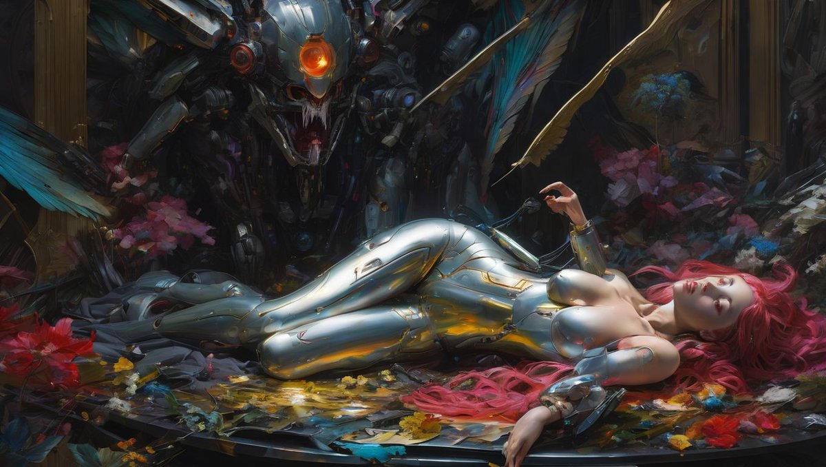 Good morning my dear friends and fam. ☕️☀️🫂🤍🫶
I wish you all an amazing, marvelous and fantastic start to the new week. ☀️🫂🤍
Have fun. 😊☀️✌️
#ART3H #AIart #AIArtworks 

"beauty and the cyberbeast"