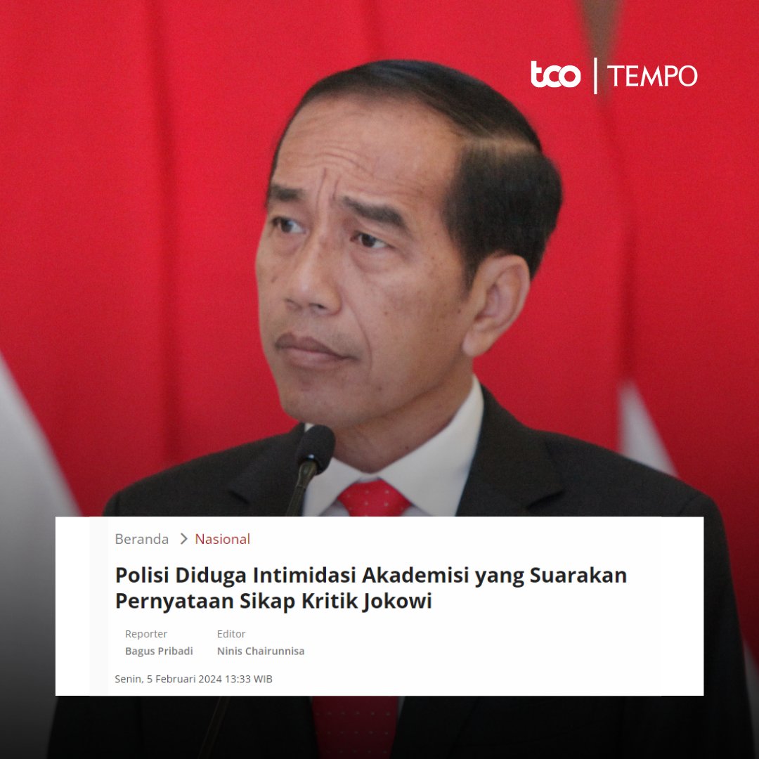 Polisi ditengarai mengintimidasi beberapa guru besar dan sivitas akademika yang mengikuti gerakan perguruan tinggi negeri dan swasta yang secara bergiliran mengkritik rusaknya demokrasi di bawah pimpinan Presiden Jokowi. #TempoHeadliner #Jokowi #Polisi