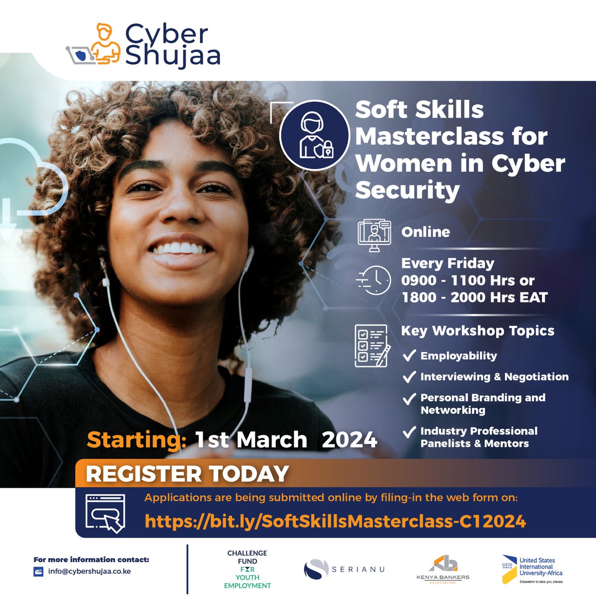 🌐Excited to announce our weekly Soft Skills Masterclass for Women starting March 1, 2024. Connect with industry professionals and mentors. Join us every Friday from March 1st 2024 ! 💼✨ 
RSVP: bit.ly/SoftSkillsMast… 
#WomenInCybersecurity #SoftSkills #CareerEmpowerment