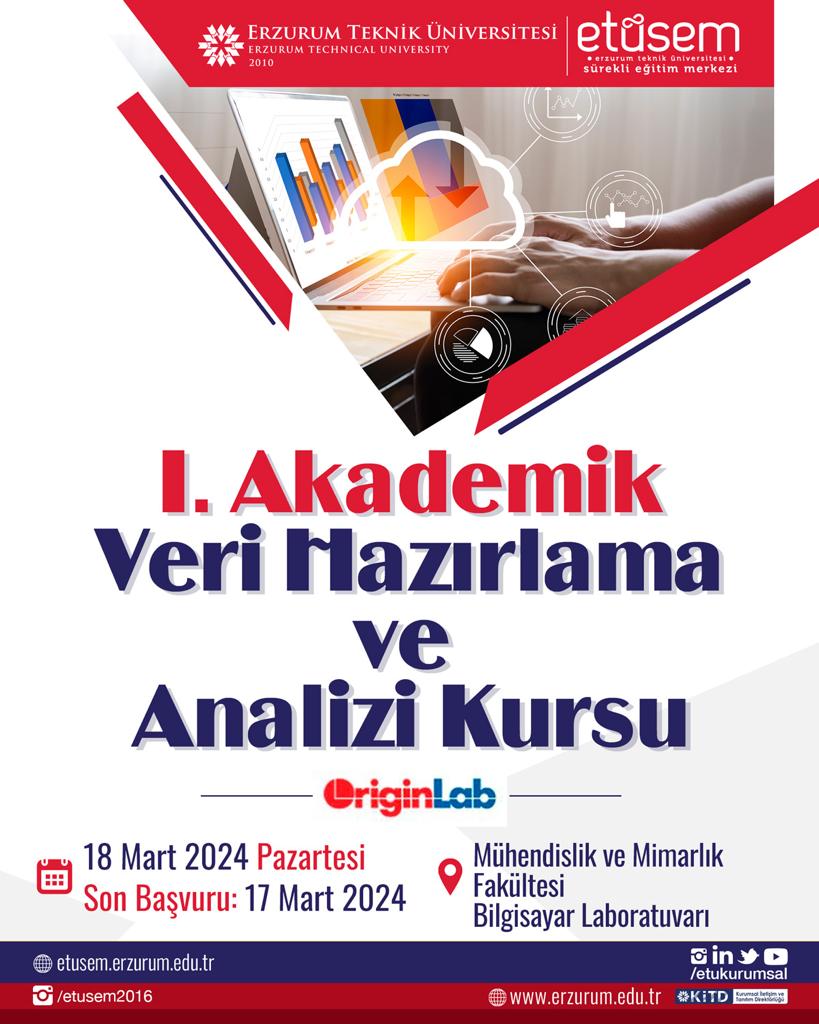 Merkezimiz tarafından 18 Mart 2024 tarihinde yapılacak olan I.Akademik Veri Hazırlama ve Analizi Kursu’na başvurular başlamıştır.