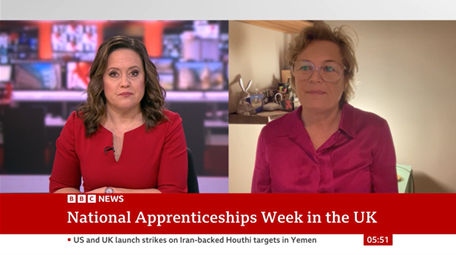 I was delighted to join @SallyBundockBBC on @BBCNews this morning, launching National Apprenticeship Week and highlighting the crucial role it plays in showcasing the benefits of apprenticeships for young people. #Apprenticeships #VoiceForSkills #NAW2024