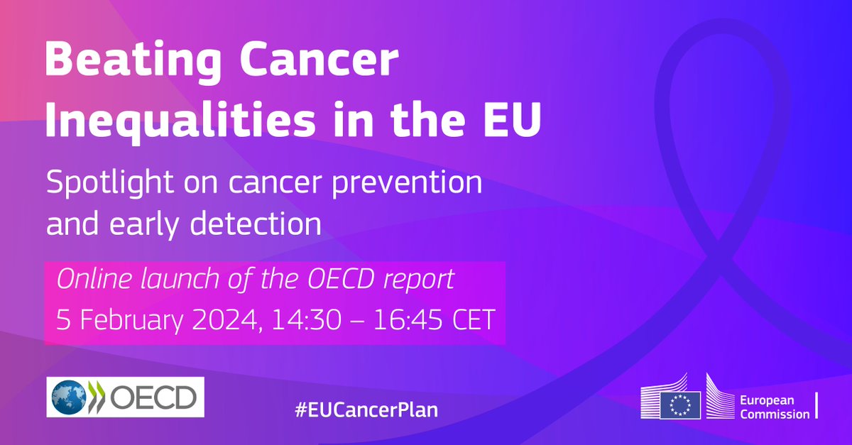 Equality in health is non-negotiable. The newly launched @OECD_Social Beating Cancer Inequalities report examines cancer care across the 🇪🇺,🇳🇴&🇮🇸 focusing on prevention & early diagnosis. Join the virtual launch on 5 February to learn more➡️europa.eu/!Y37pbw #EUCancerPlan